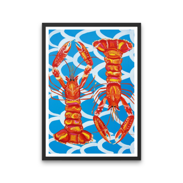 Langoustines On Blue Wavey Poster