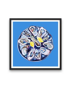 Oysters On A Plate Blue Poster