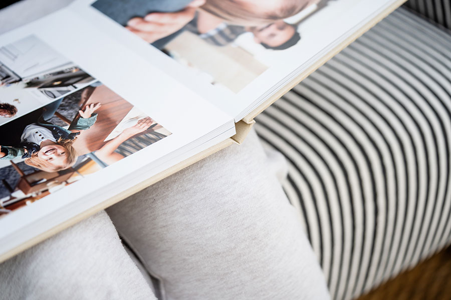 Luxury layflat photo book printed in the UK with sustainable linen cover and FSC-certified paper